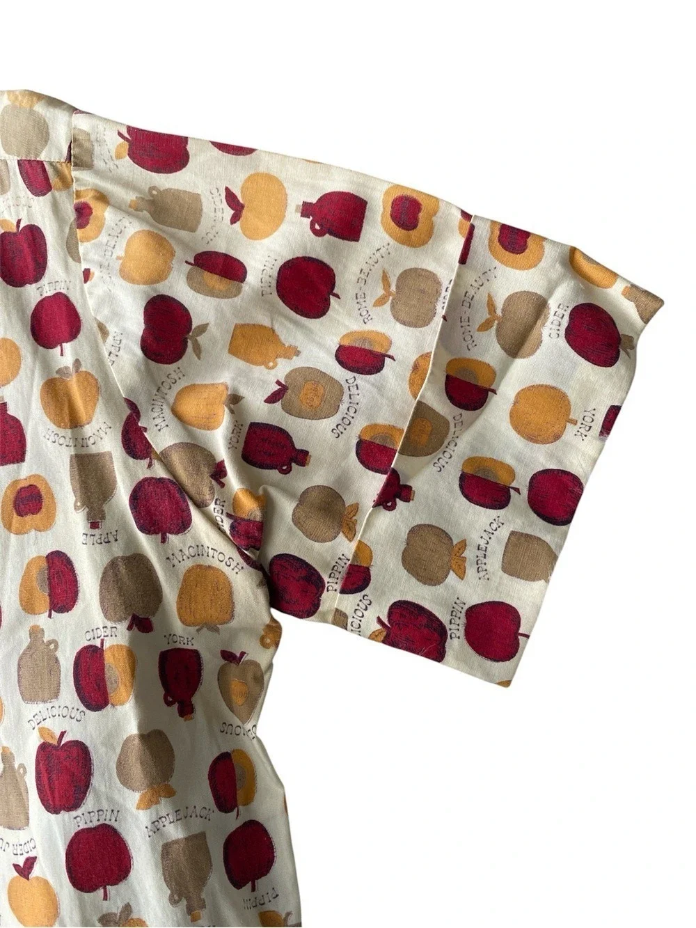 Russ vintage 60’s Red A-Line Skirt with Apple Printed Button-Up Top